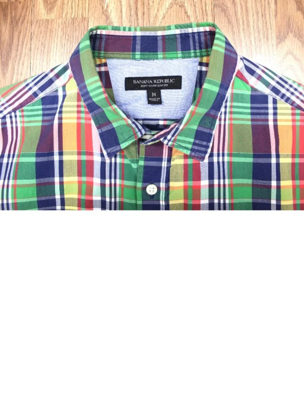 BANANA REPUBLIC SLIM FIT SHIRT 100% COTTON GREEN PLAID Sz MEDIUM, M